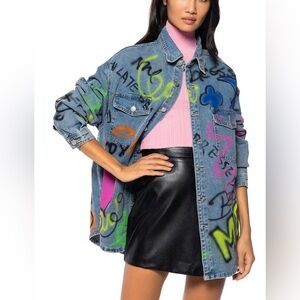 Large Oversized AKIRA Girls Club Graffiti Denim Jacket EUC